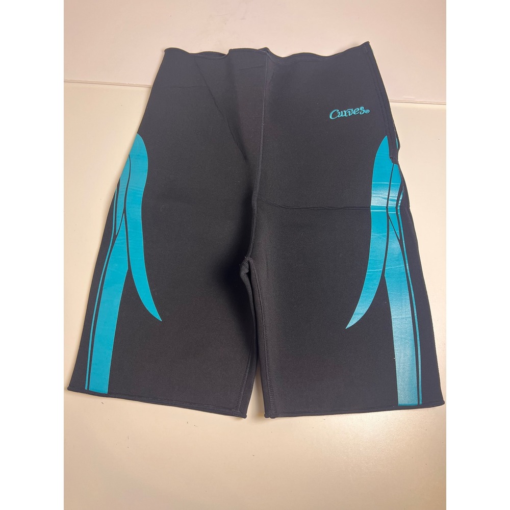 Curves Trim Fit Neoprene Shorts Black Teal Accent Women's XL Workout Fitness‎